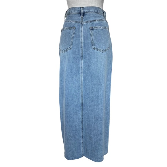 Thrill Ride Stylish Light Blue Denim Maxi Skirt with Center Front Slit - Picture 7 of 13